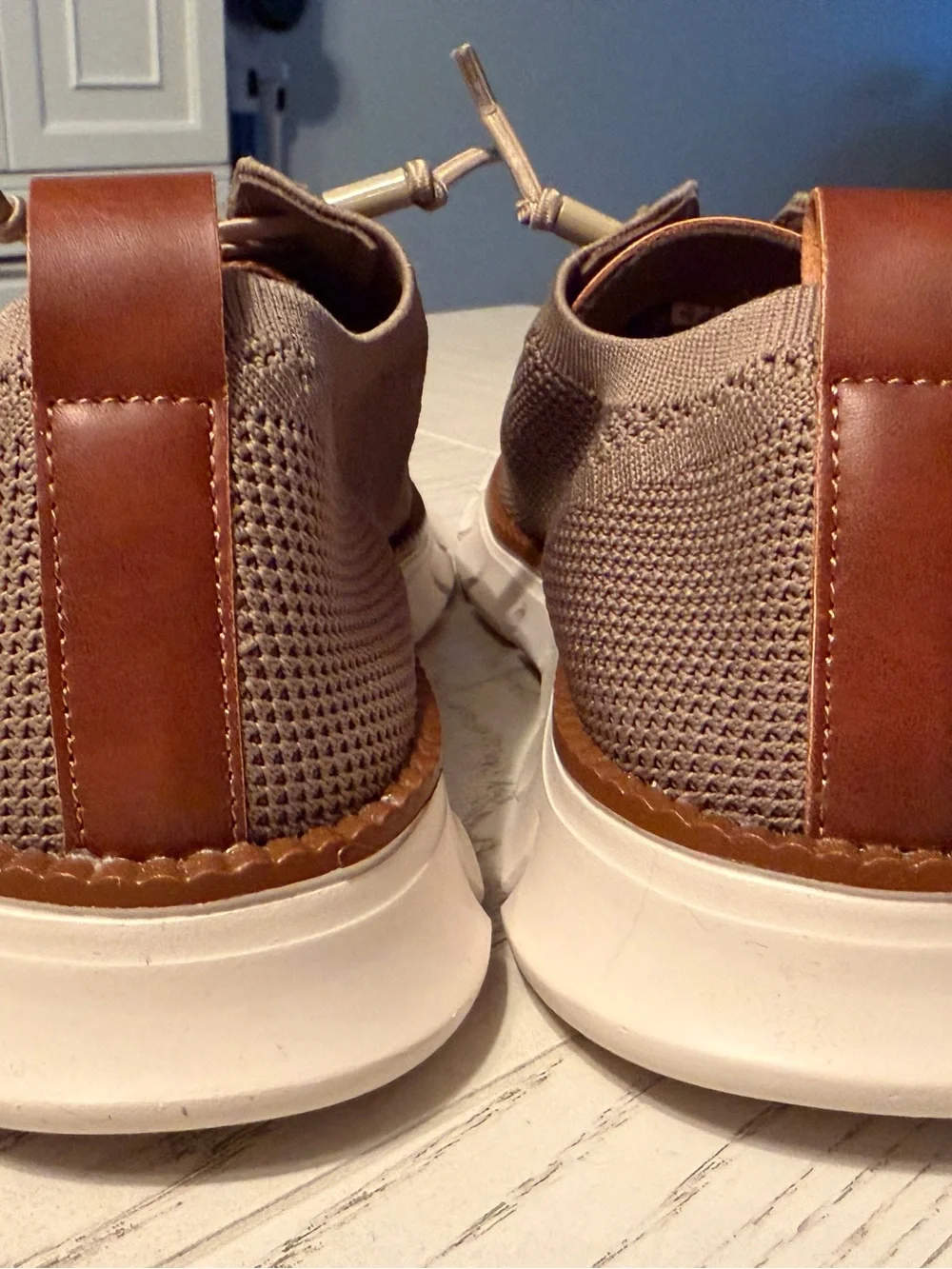 Men's Taupe Knit Derby Shoes with Contrast Trim